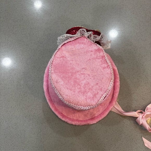 Pink Velvet Burlesque Top Hat with faux chocolates in a Heart Shape Box main image 4